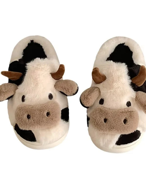 Load image into Gallery viewer, Women'S Cartoon Cute Cow House Slippers Warm plus Lined Closed Toe Fuzzy Home Slides Women'S Fluffy Comfy Shoes Winter Autumn