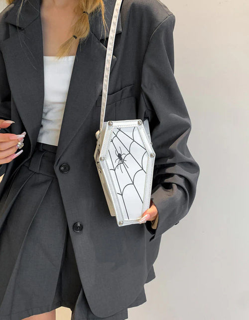 Load image into Gallery viewer, Halloween Coffin-Shape Shoulder Bag Gothic Ghost Spider Web Messenger Crossbody Bag Kids Personality Phone Bag for Women