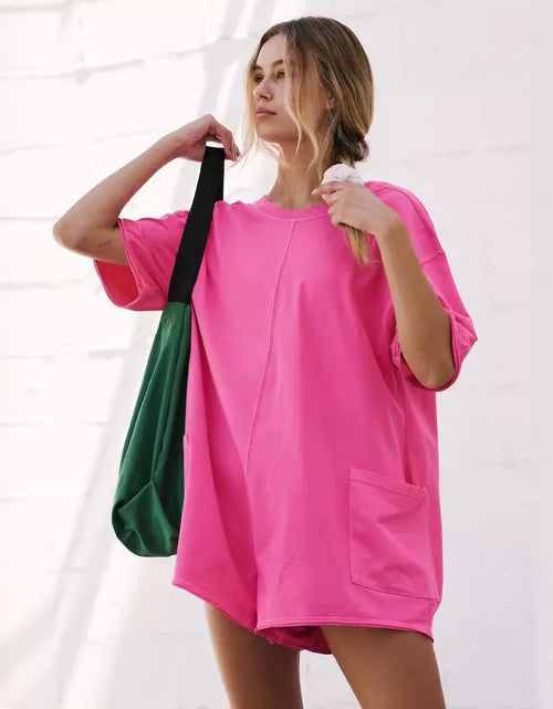 Load image into Gallery viewer, Rompers for Women Casual Short Sleeve Oversized Athletic Workout Reversible Hot Shot Tee Romper Deep Pockets