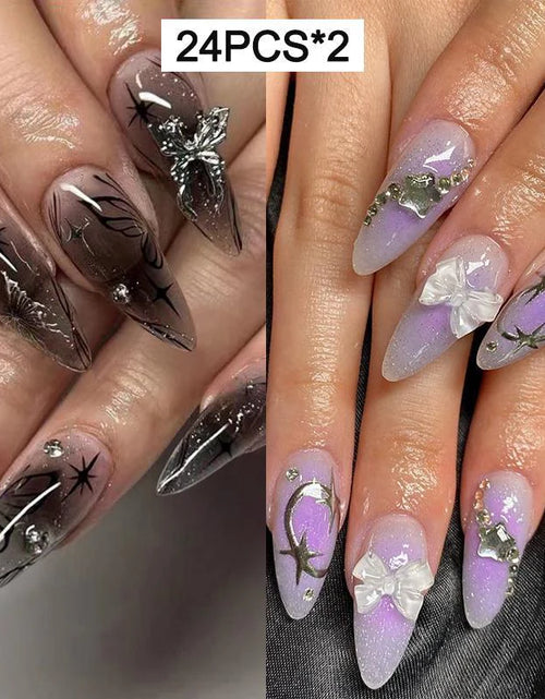 Load image into Gallery viewer, Gradient 3D Butterfly Decor Press on Fake Nail for Women & Girls Nail Art, 24Pcs/Set Rhinestone Decor Fashion Press on Nails & Jelly Tape & Nail File, Elegant Stick on Nails Kit for Women'S Gift, Nail Kit Acrylic Set