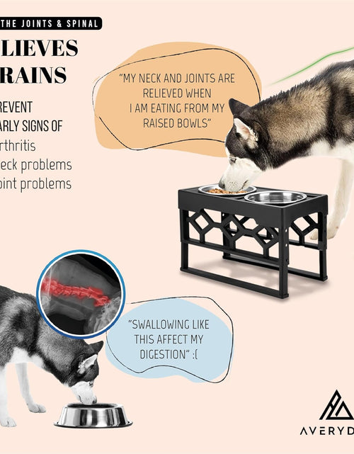 Load image into Gallery viewer, Large Elevated Dog Bowls Stand - Adjustable Raised Pet Food Feeder Station for Medium/Large Sized Dogs - Anti-Slip 4 Height Stand with 2 Stainless Steel Large Dog Food & Water Bowls Dish Set