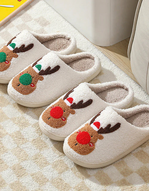 Load image into Gallery viewer, Christmas Shoes Winter Home Slippers Elk Soft Cozy Bedroom Slipper Slip on House Shoes
