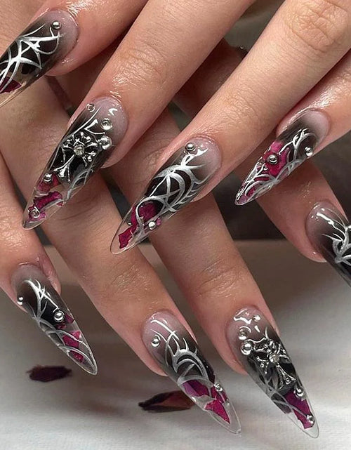 Load image into Gallery viewer, Gradient 3D Butterfly Decor Press on Fake Nail for Women & Girls Nail Art, 24Pcs/Set Rhinestone Decor Fashion Press on Nails & Jelly Tape & Nail File, Elegant Stick on Nails Kit for Women'S Gift, Nail Kit Acrylic Set