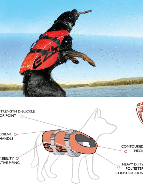 Load image into Gallery viewer, Premium Doggy Flotation Device (DFD) - Adjustable Dog Life Jacket Preserver with Reflective Trim - Durable Grab Handle for Safety and Protection - 50% More Flotation Material (Small, Red)