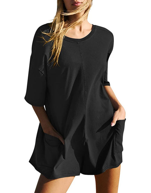 Load image into Gallery viewer, Rompers for Women Casual Short Sleeve Oversized Athletic Workout Reversible Hot Shot Tee Romper Deep Pockets