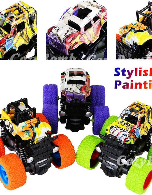 Load image into Gallery viewer, Friction Powered Monster Trucks Toys for Boys - Push and Go Car Vehicles Truck Playset, Inertia Vehicle, Kids Birthday Christmas Party Supplies Gift 3 Years Old (Orange,Purple,Green)