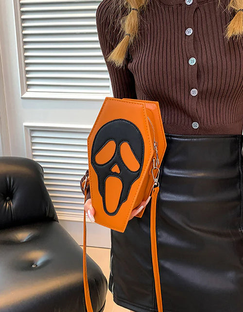 Load image into Gallery viewer, Halloween Coffin-Shape Shoulder Bag Gothic Ghost Spider Web Messenger Crossbody Bag Kids Personality Phone Bag for Women