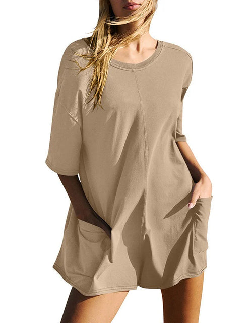 Load image into Gallery viewer, Rompers for Women Casual Short Sleeve Oversized Athletic Workout Reversible Hot Shot Tee Romper Deep Pockets