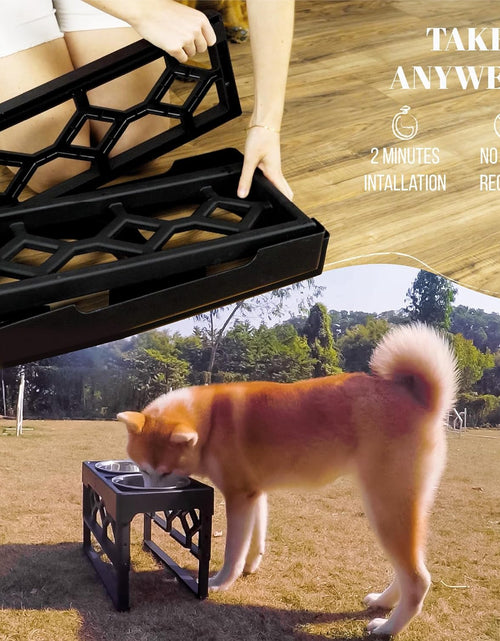 Load image into Gallery viewer, Large Elevated Dog Bowls Stand - Adjustable Raised Pet Food Feeder Station for Medium/Large Sized Dogs - Anti-Slip 4 Height Stand with 2 Stainless Steel Large Dog Food & Water Bowls Dish Set