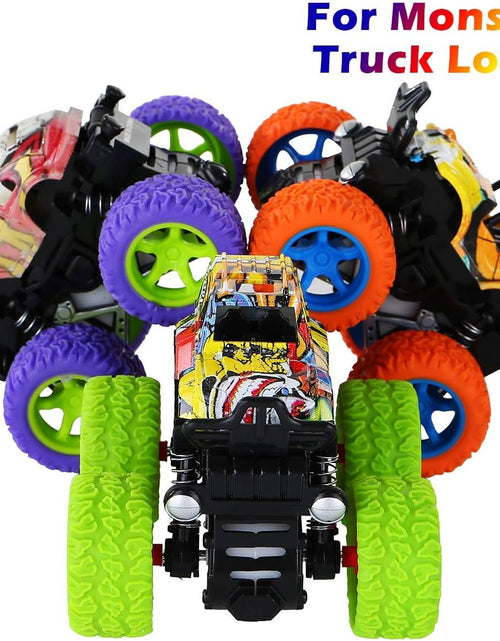 Load image into Gallery viewer, Friction Powered Monster Trucks Toys for Boys - Push and Go Car Vehicles Truck Playset, Inertia Vehicle, Kids Birthday Christmas Party Supplies Gift 3 Years Old (Orange,Purple,Green)