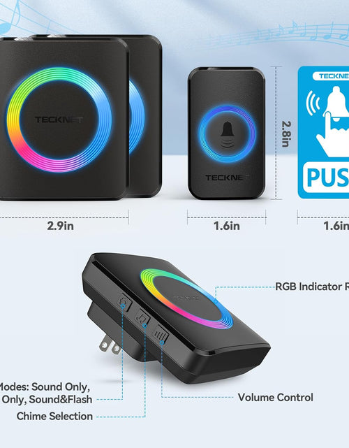 Load image into Gallery viewer, Wireless Doorbell with 2 Plug-In Receivers, IP65 Waterproof Doorbells for Home, 1300Ft Operating Range, 60 Optional Melodies & 5 Adjustment Volume Levels of 0-120 Db, LED Flashing- Black