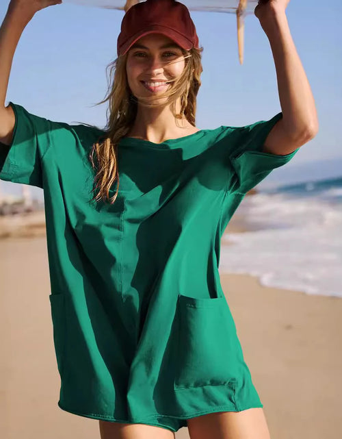 Load image into Gallery viewer, Rompers for Women Casual Short Sleeve Oversized Athletic Workout Reversible Hot Shot Tee Romper Deep Pockets