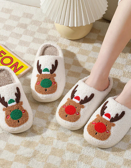 Load image into Gallery viewer, Christmas Shoes Winter Home Slippers Elk Soft Cozy Bedroom Slipper Slip on House Shoes