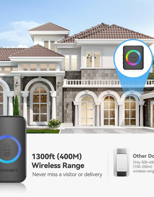 Load image into Gallery viewer, Wireless Doorbell with 2 Plug-In Receivers, IP65 Waterproof Doorbells for Home, 1300Ft Operating Range, 60 Optional Melodies & 5 Adjustment Volume Levels of 0-120 Db, LED Flashing- Black
