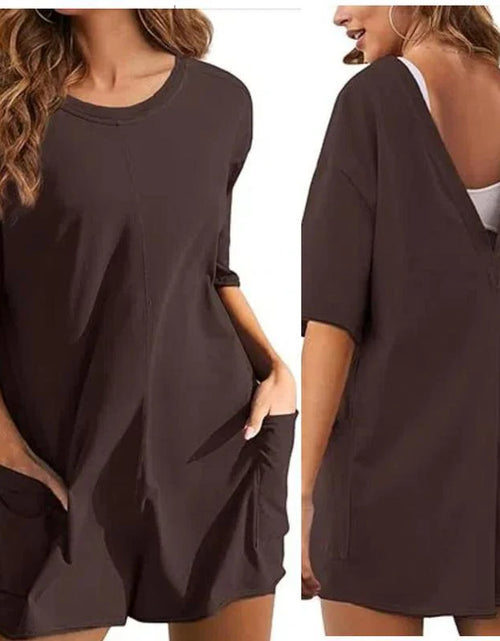 Load image into Gallery viewer, Rompers for Women Casual Short Sleeve Oversized Athletic Workout Reversible Hot Shot Tee Romper Deep Pockets