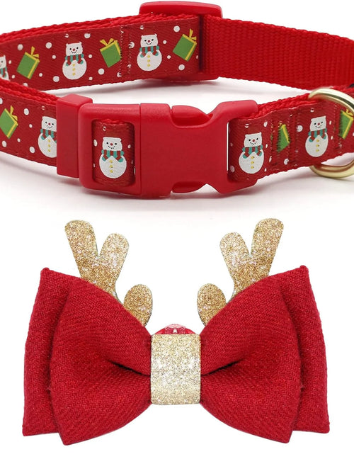 Load image into Gallery viewer, Christmas Dog Collar Adjustable Xmas Dog Collar with Christmas Antler Bow Tie Accessories Snowman Dog Collar for Medium Dogs