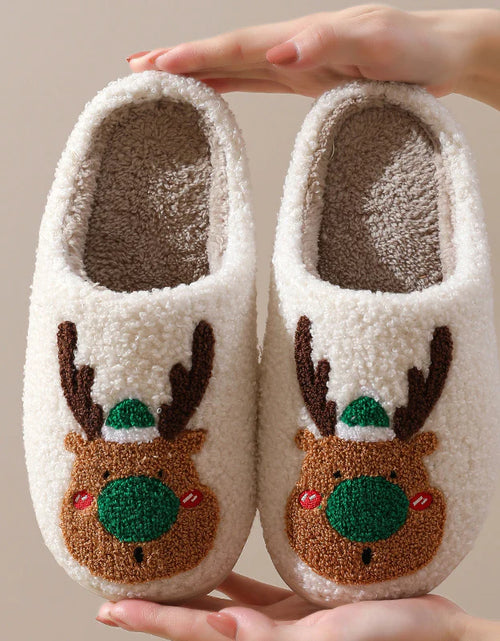 Load image into Gallery viewer, Christmas Shoes Winter Home Slippers Elk Soft Cozy Bedroom Slipper Slip on House Shoes