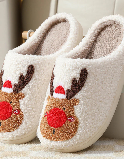 Load image into Gallery viewer, Christmas Shoes Winter Home Slippers Elk Soft Cozy Bedroom Slipper Slip on House Shoes