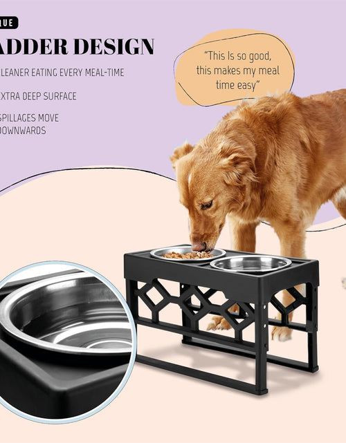 Load image into Gallery viewer, Large Elevated Dog Bowls Stand - Adjustable Raised Pet Food Feeder Station for Medium/Large Sized Dogs - Anti-Slip 4 Height Stand with 2 Stainless Steel Large Dog Food & Water Bowls Dish Set