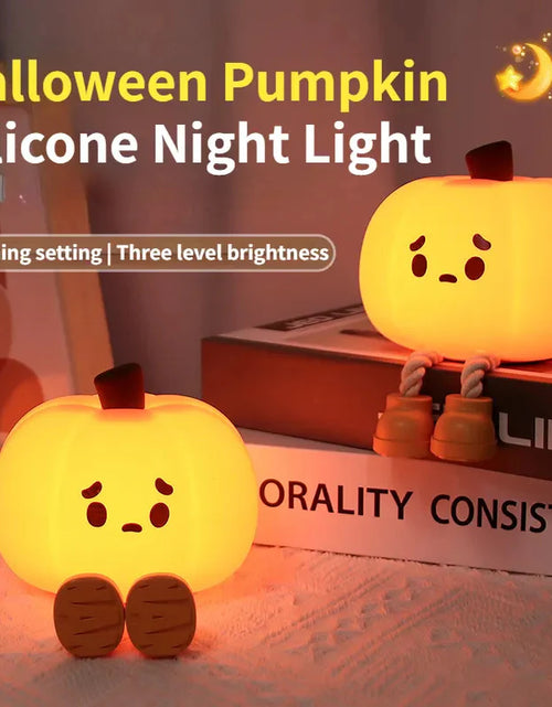 Load image into Gallery viewer, Home Decor Halloween Pumpkin Night Light Cute Soft Silicone Lamp Touch Dimmable Rechargeable Bedside Decor Light Kids Gifts Halloween Decorations