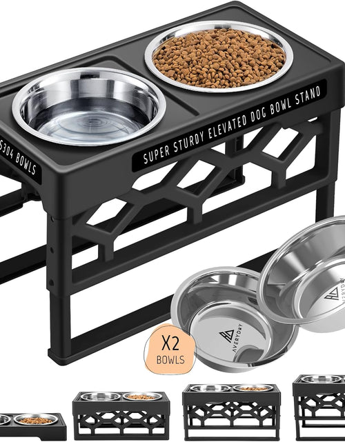 Load image into Gallery viewer, Large Elevated Dog Bowls Stand - Adjustable Raised Pet Food Feeder Station for Medium/Large Sized Dogs - Anti-Slip 4 Height Stand with 2 Stainless Steel Large Dog Food & Water Bowls Dish Set
