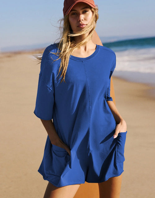 Load image into Gallery viewer, Rompers for Women Casual Short Sleeve Oversized Athletic Workout Reversible Hot Shot Tee Romper Deep Pockets