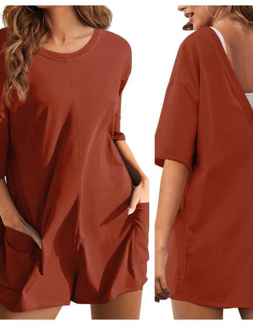 Load image into Gallery viewer, Rompers for Women Casual Short Sleeve Oversized Athletic Workout Reversible Hot Shot Tee Romper Deep Pockets
