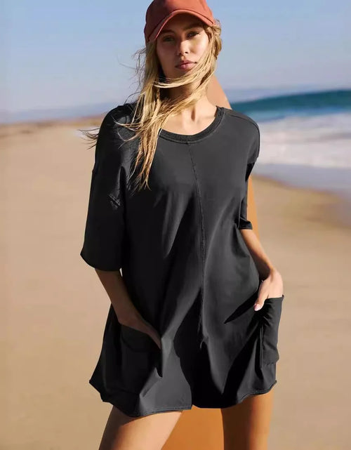 Load image into Gallery viewer, Rompers for Women Casual Short Sleeve Oversized Athletic Workout Reversible Hot Shot Tee Romper Deep Pockets