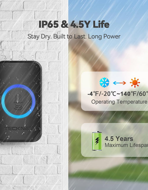 Load image into Gallery viewer, Wireless Doorbell with 2 Plug-In Receivers, IP65 Waterproof Doorbells for Home, 1300Ft Operating Range, 60 Optional Melodies & 5 Adjustment Volume Levels of 0-120 Db, LED Flashing- Black