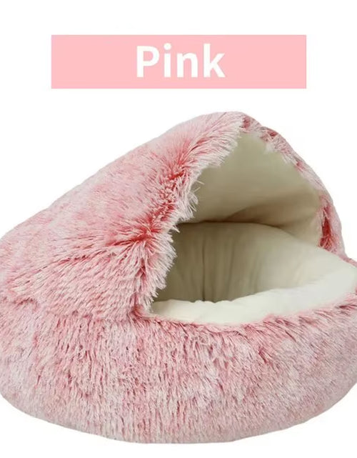 Load image into Gallery viewer, Plush Hooded Pet Bed round Fluffy Soft Cat Bed Pet Cushion Warm Cat Dog 2 in 1 Sleeping Nest Cave for Small Dogs