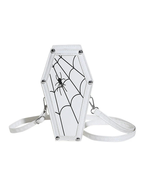 Load image into Gallery viewer, Halloween Coffin-Shape Shoulder Bag Gothic Ghost Spider Web Messenger Crossbody Bag Kids Personality Phone Bag for Women