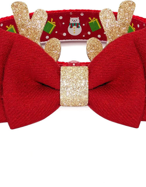 Load image into Gallery viewer, Christmas Dog Collar Adjustable Xmas Dog Collar with Christmas Antler Bow Tie Accessories Snowman Dog Collar for Medium Dogs