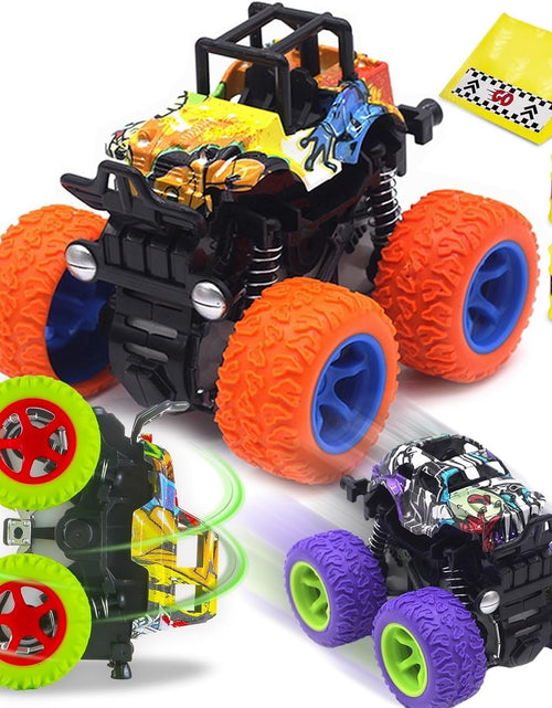 Load image into Gallery viewer, Friction Powered Monster Trucks Toys for Boys - Push and Go Car Vehicles Truck Playset, Inertia Vehicle, Kids Birthday Christmas Party Supplies Gift 3 Years Old (Orange,Purple,Green)