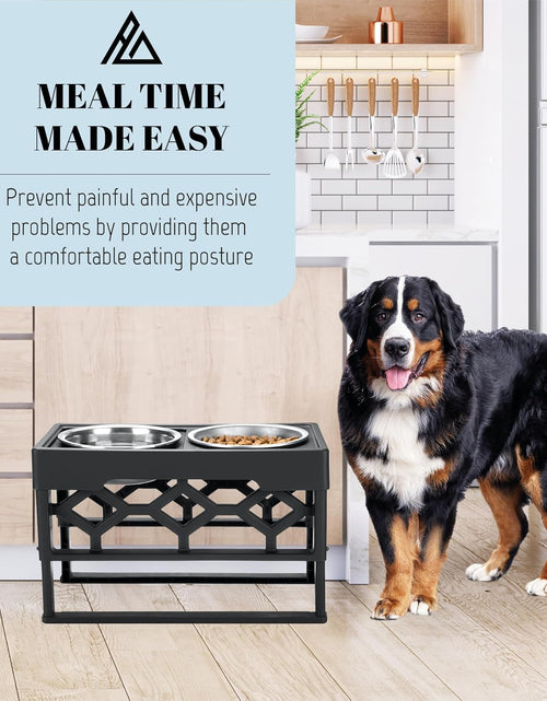 Load image into Gallery viewer, Large Elevated Dog Bowls Stand - Adjustable Raised Pet Food Feeder Station for Medium/Large Sized Dogs - Anti-Slip 4 Height Stand with 2 Stainless Steel Large Dog Food & Water Bowls Dish Set