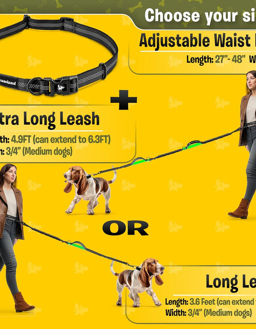 Load image into Gallery viewer, Hands Free Dog Leash for Running, Walking, Hiking, Cycling and Training. Bungee Harness, Adjustable Waist Belt, Single or Double Handle, Reflective Stitching. Medium and Large Dogs