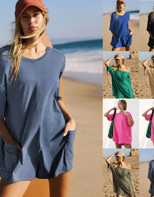 Load image into Gallery viewer, Rompers for Women Casual Short Sleeve Oversized Athletic Workout Reversible Hot Shot Tee Romper Deep Pockets