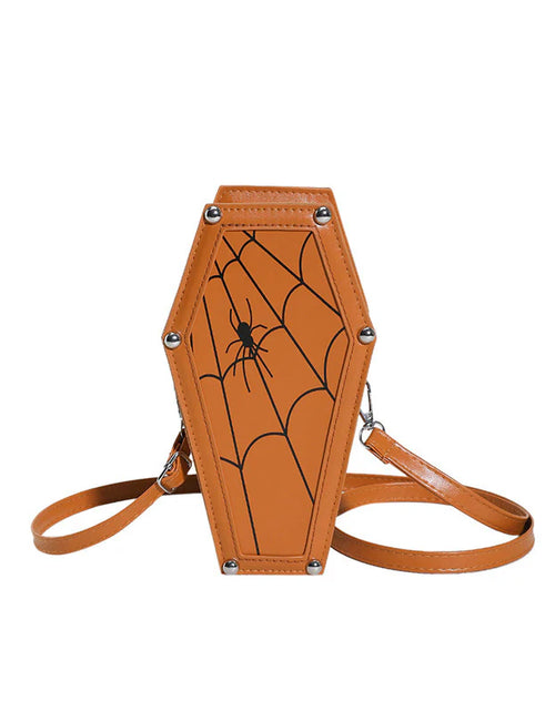 Load image into Gallery viewer, Halloween Coffin-Shape Shoulder Bag Gothic Ghost Spider Web Messenger Crossbody Bag Kids Personality Phone Bag for Women