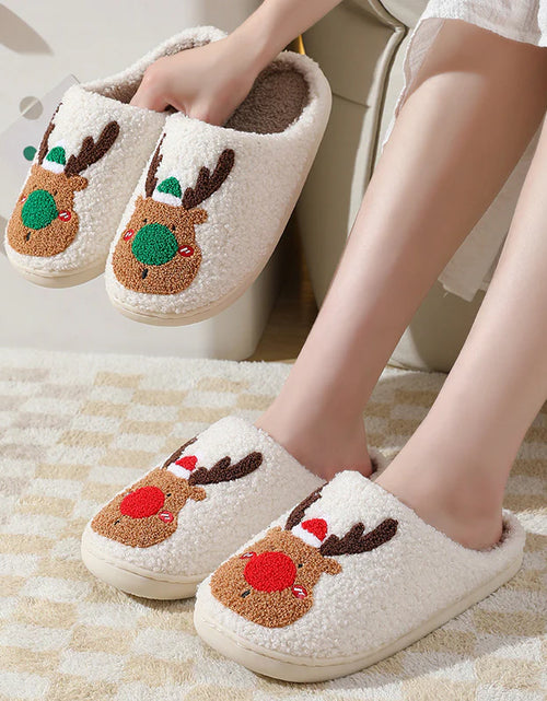 Load image into Gallery viewer, Christmas Shoes Winter Home Slippers Elk Soft Cozy Bedroom Slipper Slip on House Shoes