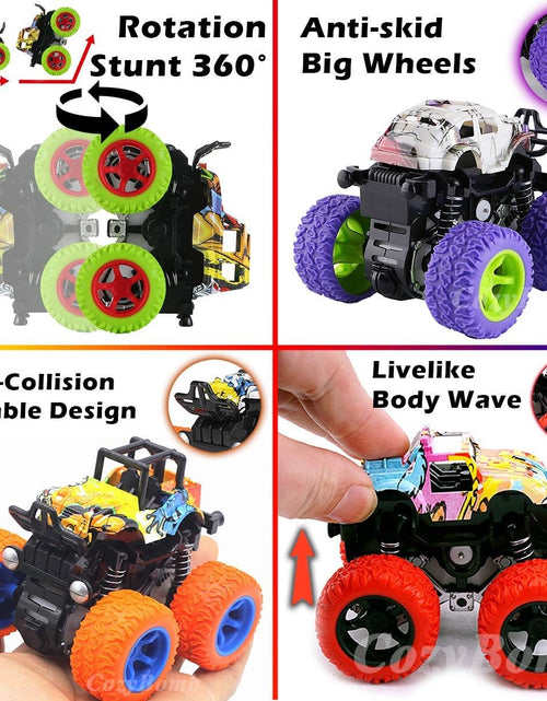 Load image into Gallery viewer, Friction Powered Monster Trucks Toys for Boys - Push and Go Car Vehicles Truck Playset, Inertia Vehicle, Kids Birthday Christmas Party Supplies Gift 3 Years Old (Orange,Purple,Green)