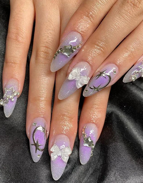 Load image into Gallery viewer, Gradient 3D Butterfly Decor Press on Fake Nail for Women & Girls Nail Art, 24Pcs/Set Rhinestone Decor Fashion Press on Nails & Jelly Tape & Nail File, Elegant Stick on Nails Kit for Women'S Gift, Nail Kit Acrylic Set