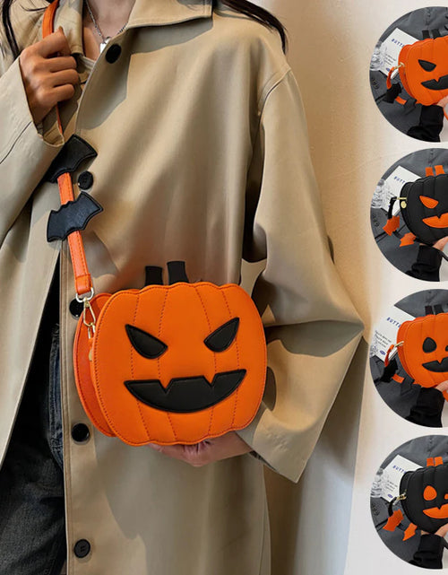 Load image into Gallery viewer, 2023 Halloween Bags Funny Pumpkin Cartoon Shoulder Crossbody Bag with Bat Personalized Creative Female Bag
