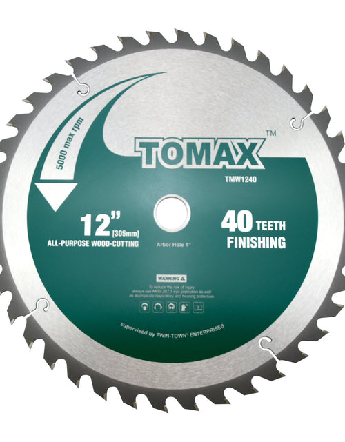 Load image into Gallery viewer, 12-Inch 40 Tooth ATB Finishing Saw Blade with 1-Inch Arbor