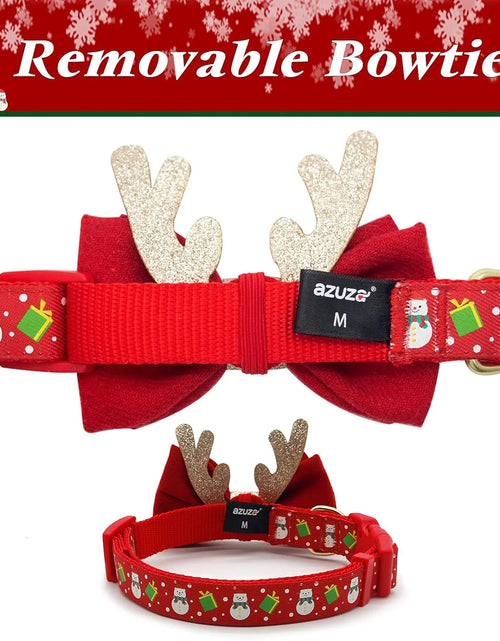 Load image into Gallery viewer, Christmas Dog Collar Adjustable Xmas Dog Collar with Christmas Antler Bow Tie Accessories Snowman Dog Collar for Medium Dogs
