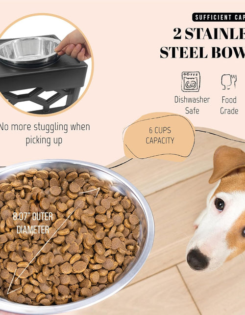 Load image into Gallery viewer, Large Elevated Dog Bowls Stand - Adjustable Raised Pet Food Feeder Station for Medium/Large Sized Dogs - Anti-Slip 4 Height Stand with 2 Stainless Steel Large Dog Food & Water Bowls Dish Set