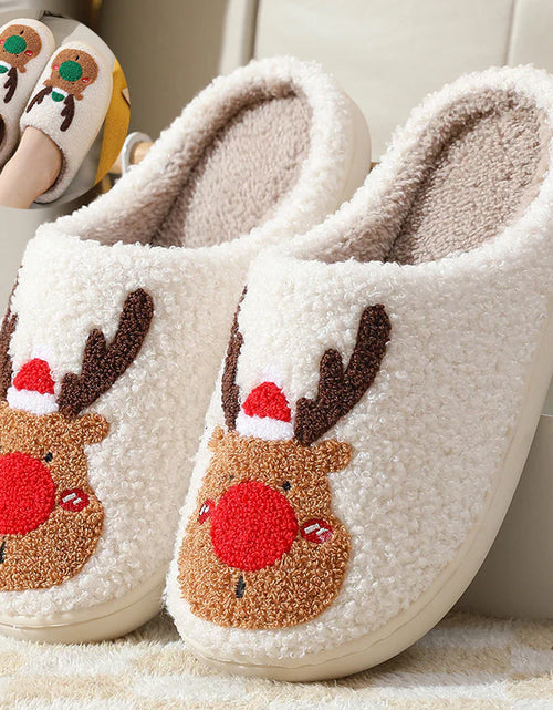 Load image into Gallery viewer, Christmas Shoes Winter Home Slippers Elk Soft Cozy Bedroom Slipper Slip on House Shoes