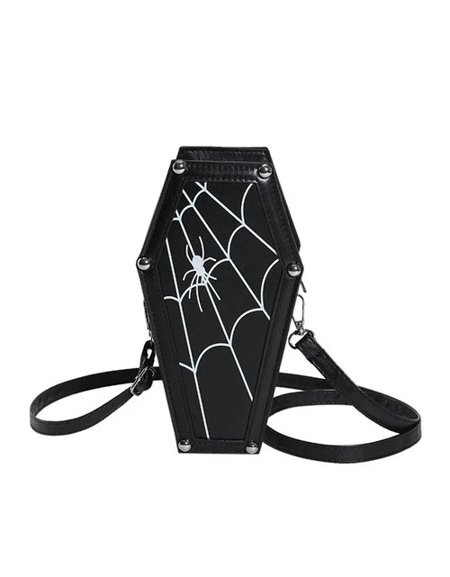 Load image into Gallery viewer, Halloween Coffin-Shape Shoulder Bag Gothic Ghost Spider Web Messenger Crossbody Bag Kids Personality Phone Bag for Women