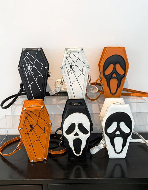 Load image into Gallery viewer, Halloween Coffin-Shape Shoulder Bag Gothic Ghost Spider Web Messenger Crossbody Bag Kids Personality Phone Bag for Women