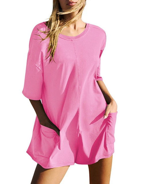 Load image into Gallery viewer, Rompers for Women Casual Short Sleeve Oversized Athletic Workout Reversible Hot Shot Tee Romper Deep Pockets