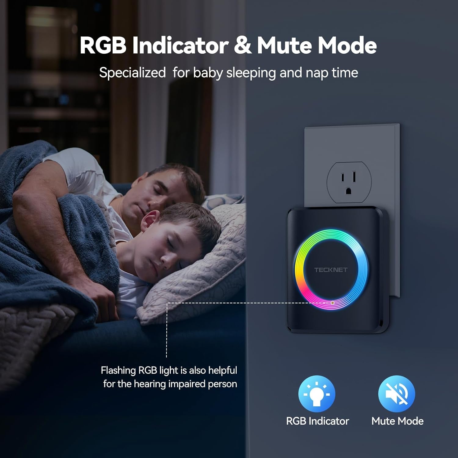 Wireless Doorbell with 2 Plug-In Receivers, IP65 Waterproof Doorbells for Home, 1300Ft Operating Range, 60 Optional Melodies & 5 Adjustment Volume Levels of 0-120 Db, LED Flashing- Black