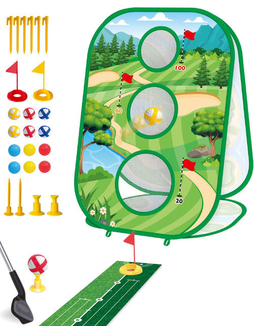Load image into Gallery viewer, 4 in 1 Kids Golf Games Set Golf Putting Practice Mat 3-Sided Golf Chipping Net with Club Kid Adults Multiple Modes Golf Practice